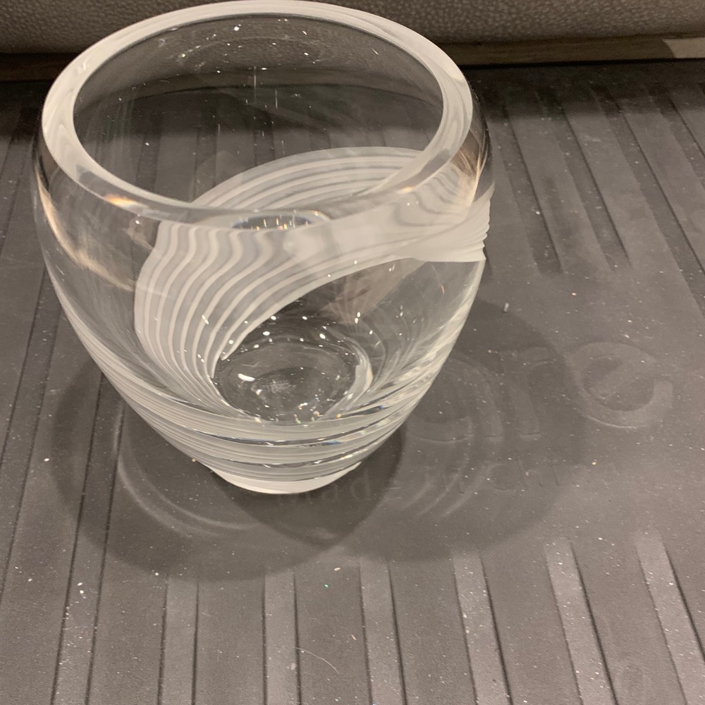 Lenox Cut Glass Vase Frosted Diagonal Swirl Throughout.  6” H